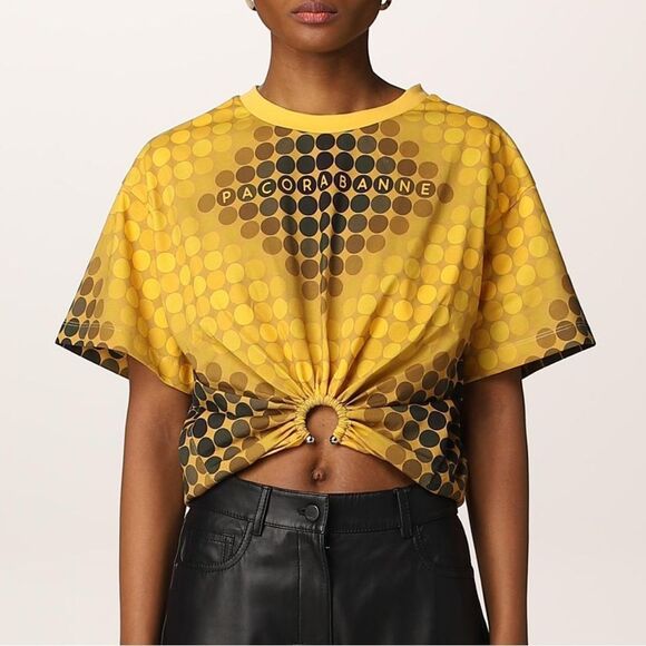 Paco Rabanne Cropped T-Shirt Yellow Dot Medium Ring Detail - Picture 1 of 9